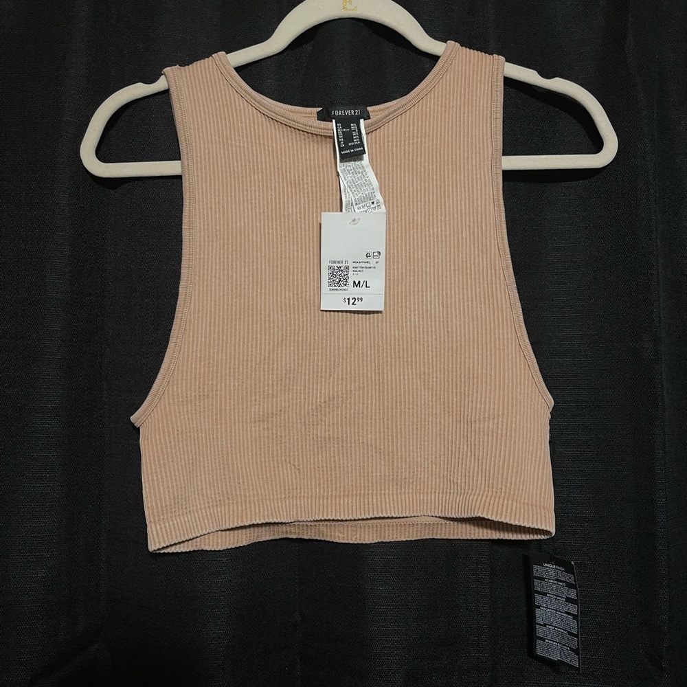 Forever 21 Fitted Crop Tank, Size M/L, Tan